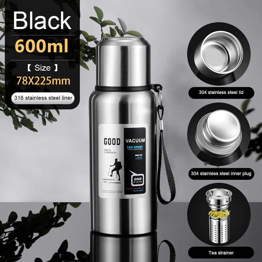 Large Capacity Stainless Steel Thermos Portable Vacuum Flask Insulated Tumbler with Rope Thermo Bottle 600/800/1000/1500/2000ml