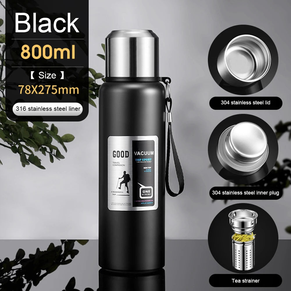 Large Capacity Stainless Steel Thermos Portable Vacuum Flask Insulated Tumbler with Rope Thermo Bottle 600/800/1000/1500/2000ml