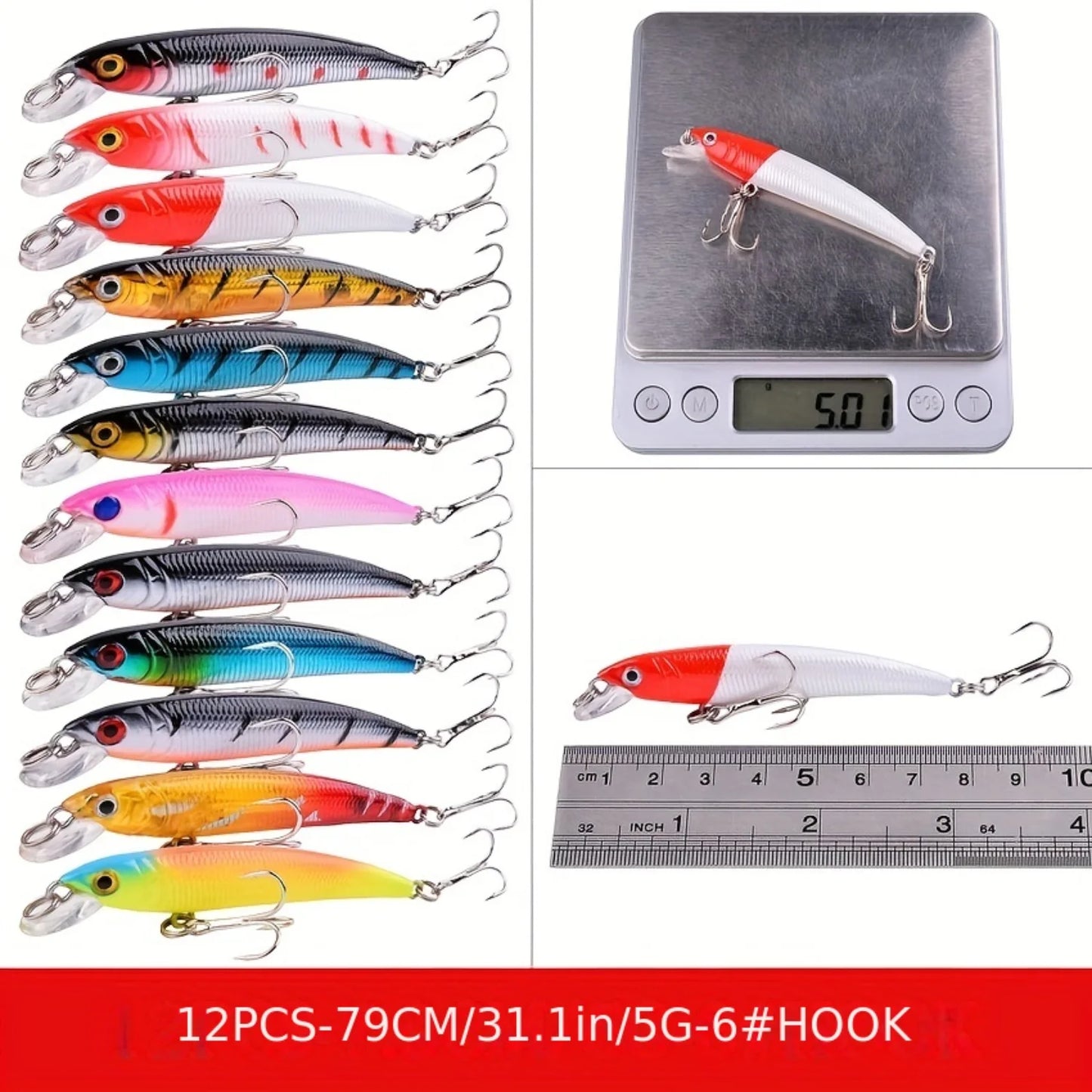 56pcs Premium Minnow Fishing Lures Kit - Crank Baits for Freshwater and Saltwater Fishing.