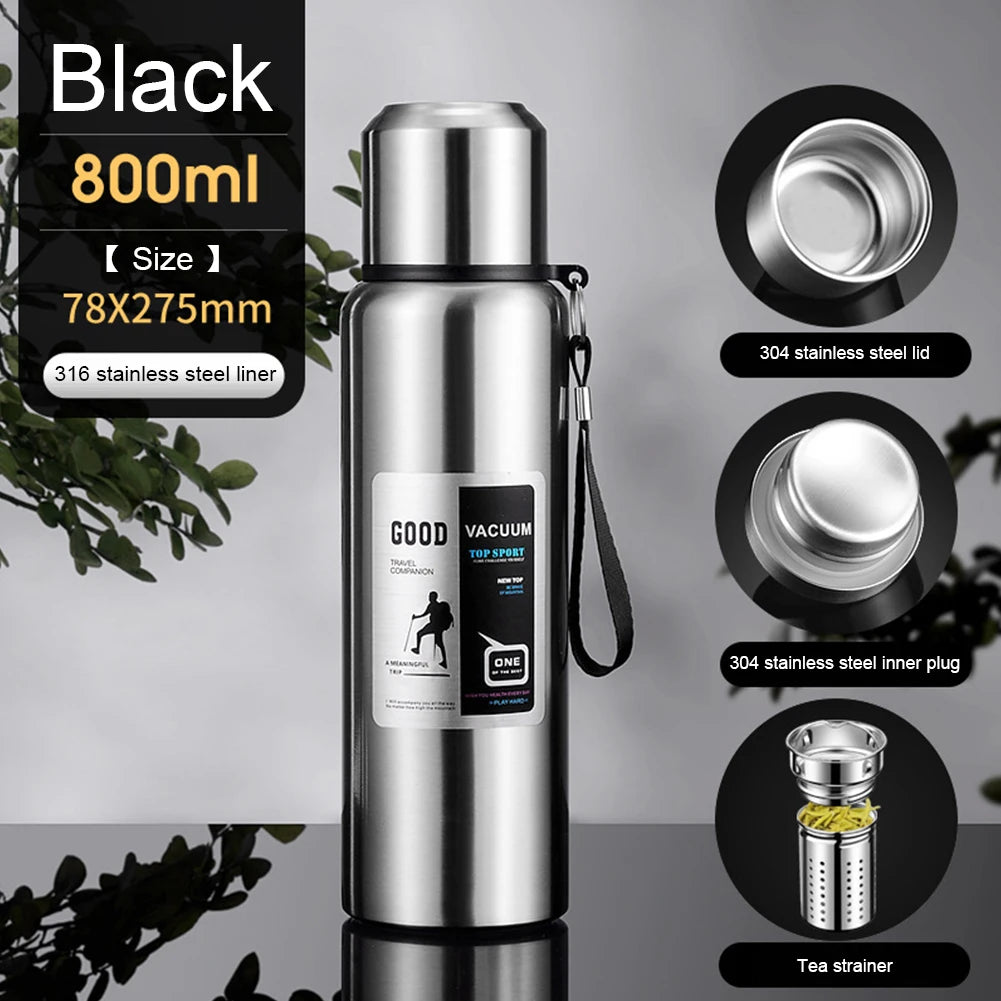 Large Capacity Stainless Steel Thermos Portable Vacuum Flask Insulated Tumbler with Rope Thermo Bottle 600/800/1000/1500/2000ml