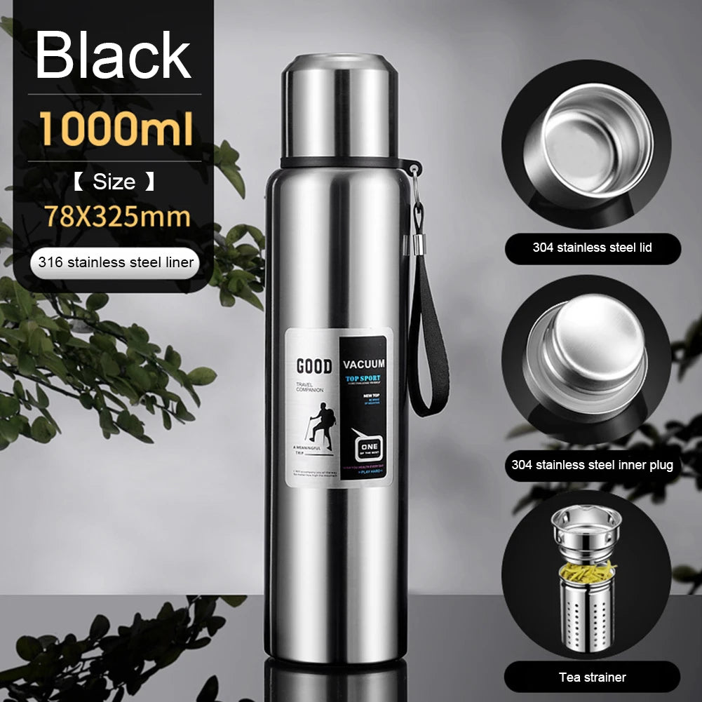 Large Capacity Stainless Steel Thermos Portable Vacuum Flask Insulated Tumbler with Rope Thermo Bottle 600/800/1000/1500/2000ml