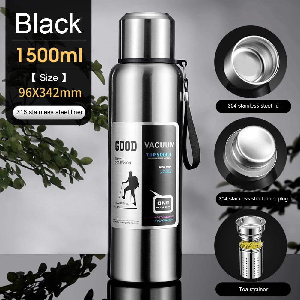 Large Capacity Stainless Steel Thermos Portable Vacuum Flask Insulated Tumbler with Rope Thermo Bottle 600/800/1000/1500/2000ml