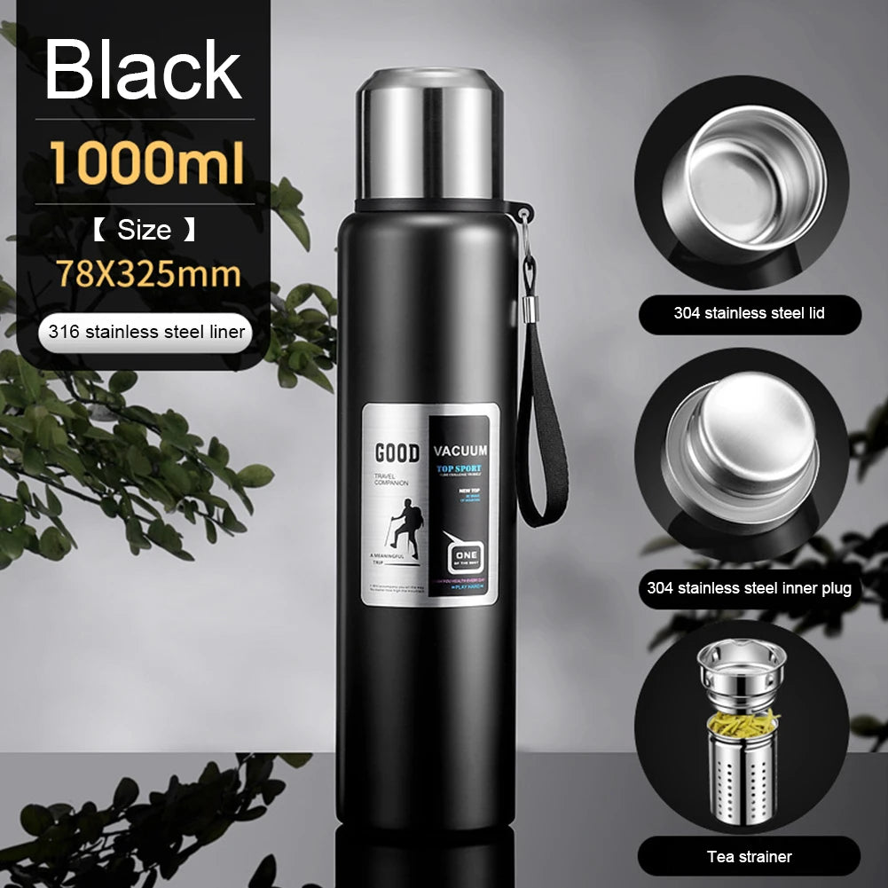 Large Capacity Stainless Steel Thermos Portable Vacuum Flask Insulated Tumbler with Rope Thermo Bottle 600/800/1000/1500/2000ml