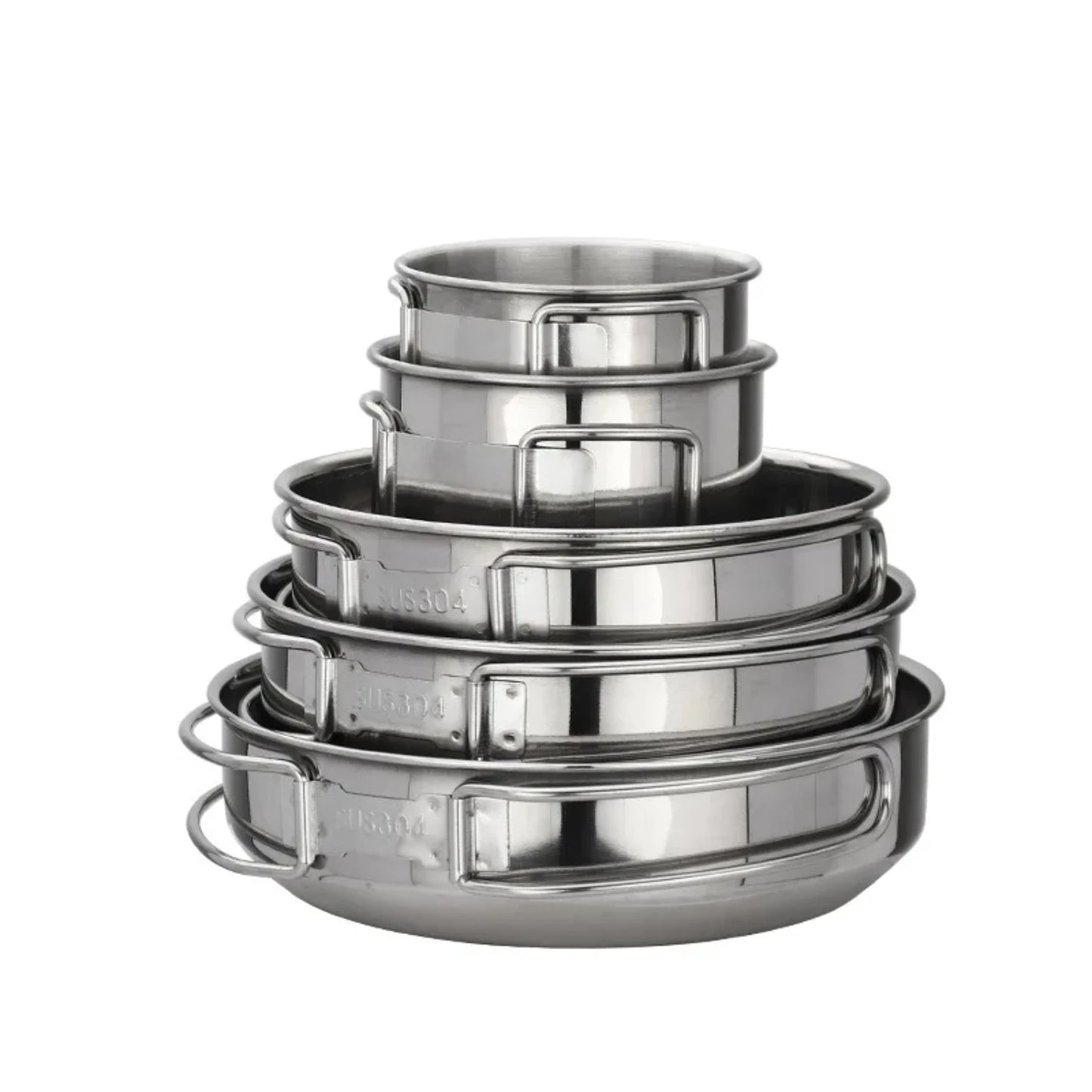 5pcs Camping Pot Set 304 Stainless Steel Outdoor Cookware Kit.