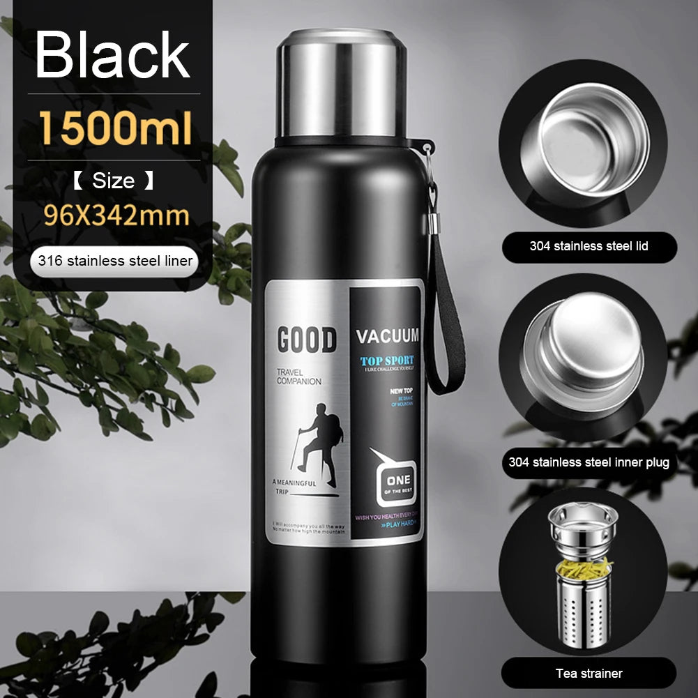 Large Capacity Stainless Steel Thermos Portable Vacuum Flask Insulated Tumbler with Rope Thermo Bottle 600/800/1000/1500/2000ml