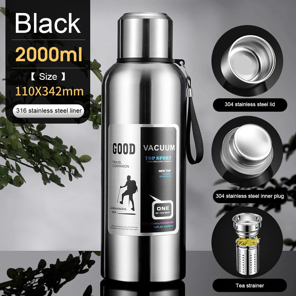Large Capacity Stainless Steel Thermos Portable Vacuum Flask Insulated Tumbler with Rope Thermo Bottle 600/800/1000/1500/2000ml