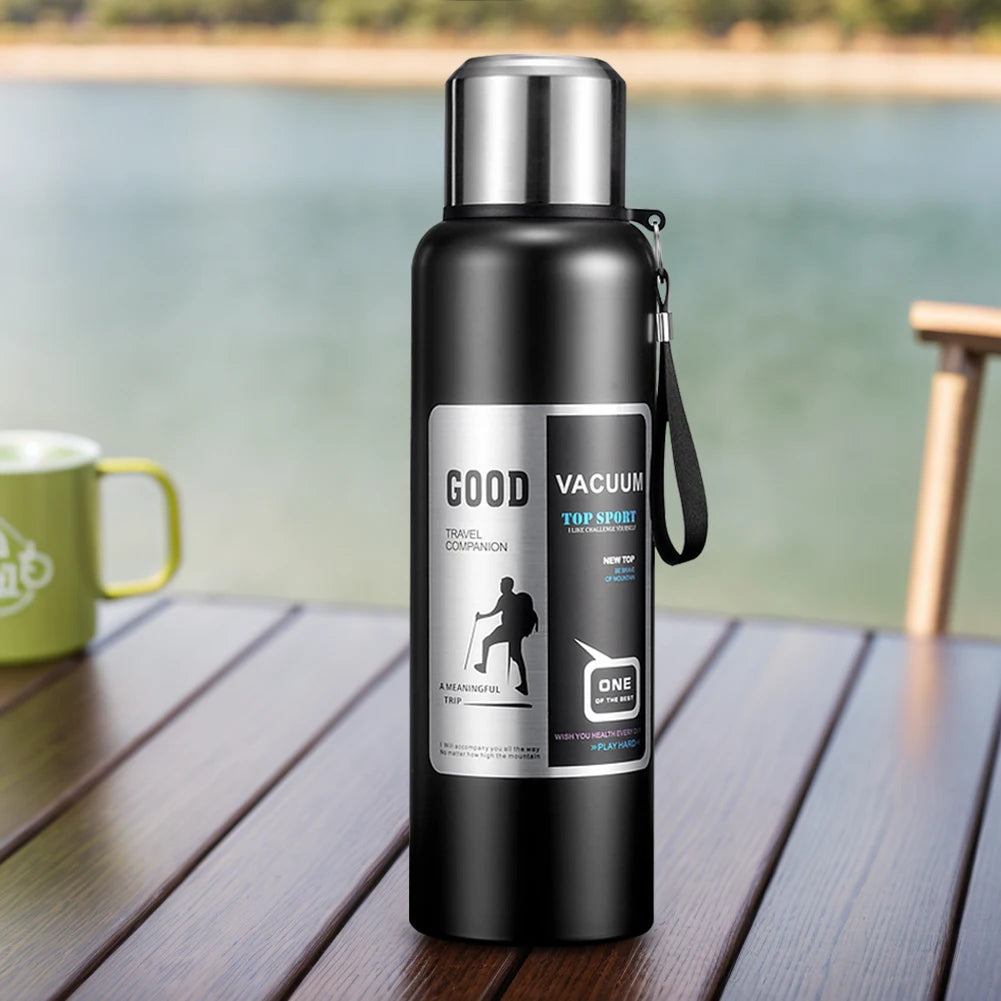 Large Capacity Stainless Steel Thermos Portable Vacuum Flask Insulated Tumbler with Rope Thermo Bottle 600/800/1000/1500/2000ml