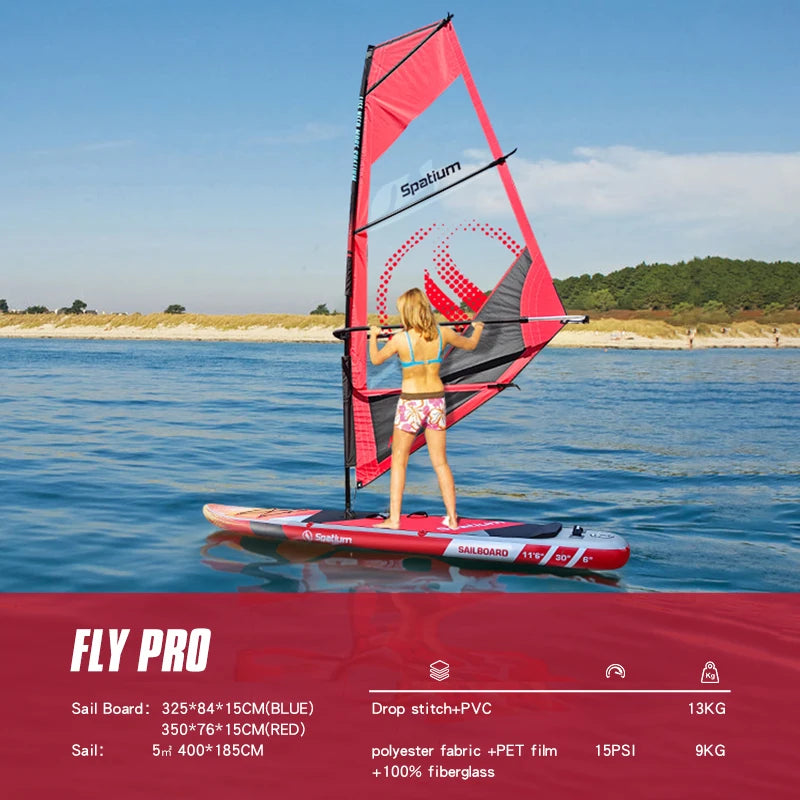 Inflatable Handheld Sailboard Set Kite Surfboard Paddle Water Skiing Board.