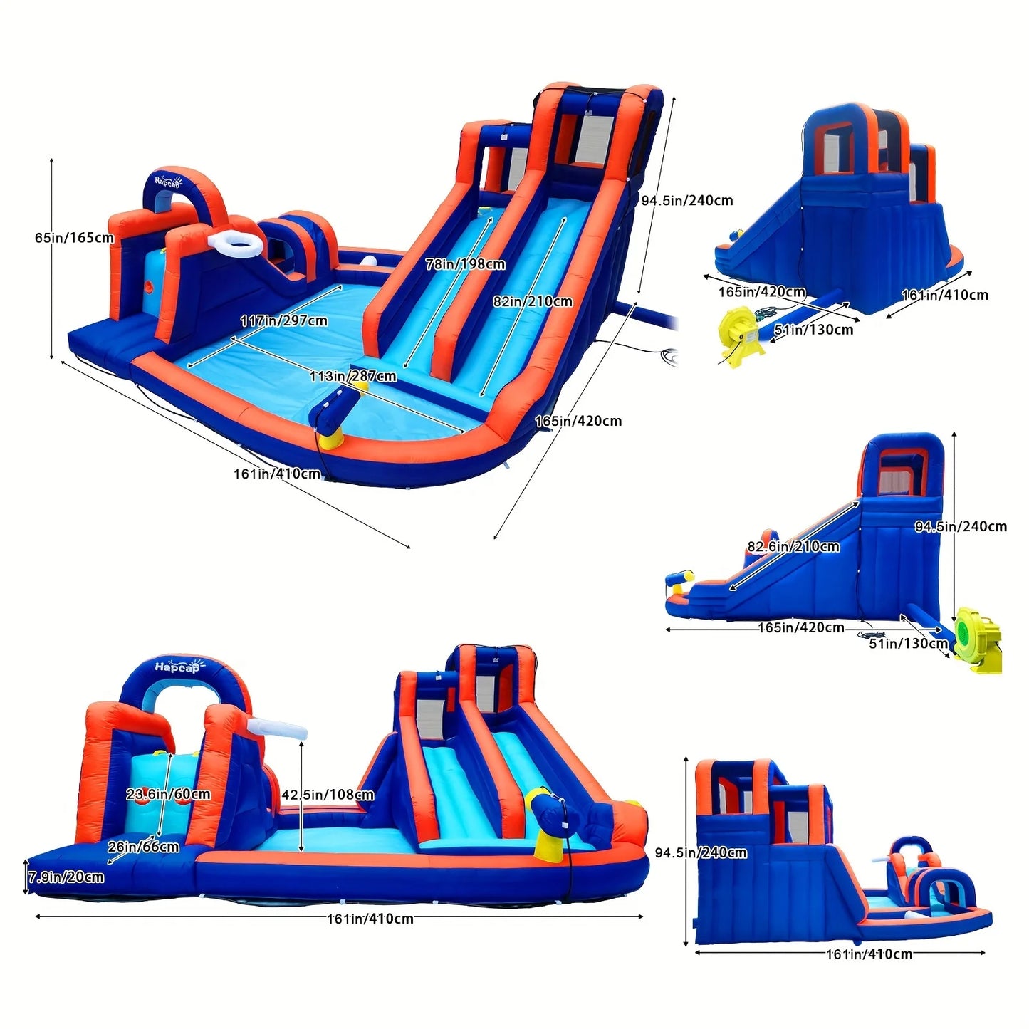 Water Slide, Obstacle Course Bounce House for Outdoor Backyard, with Air Blower.