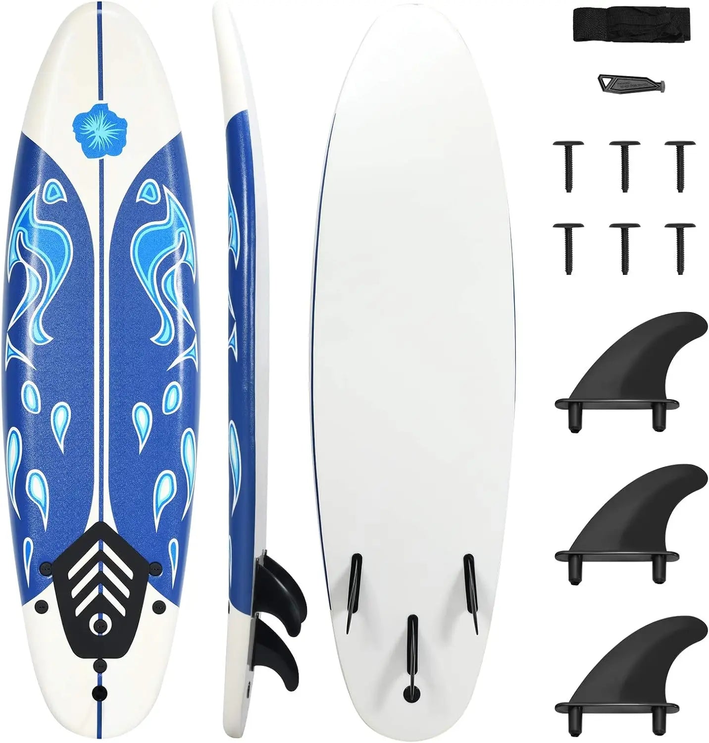 6' Body Board with Removable Fins & Protective Leash, Non-Slip Surfing Board.