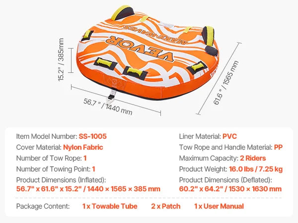 1-2 Riders Towable Tubes for Boating 340lbs Boat Tubes with Fin for Water Sports.
