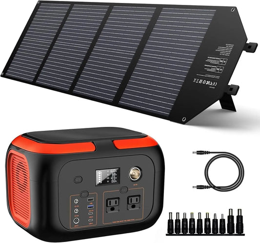 Portable Power Station 600W with 100W Solar Panel Generator.