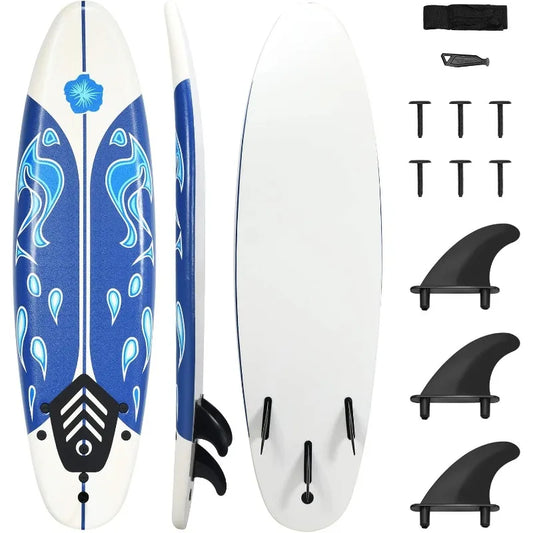6' Body Board with Removable Fins & Protective Leash, Non-Slip Surfing Board.