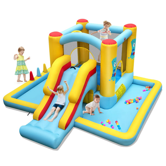 7-in-1 Bouncy Castle with Slide, Tunnel, Basketball Hoop & Ring-toss Game.