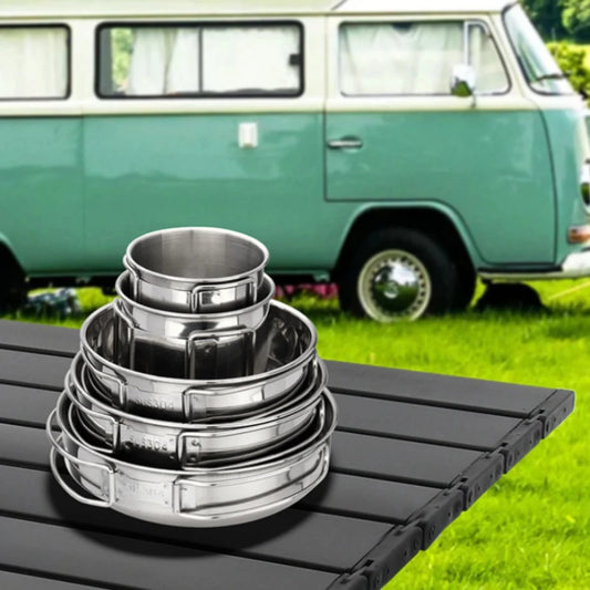 5pcs Camping Pot Set 304 Stainless Steel Outdoor Cookware Kit.