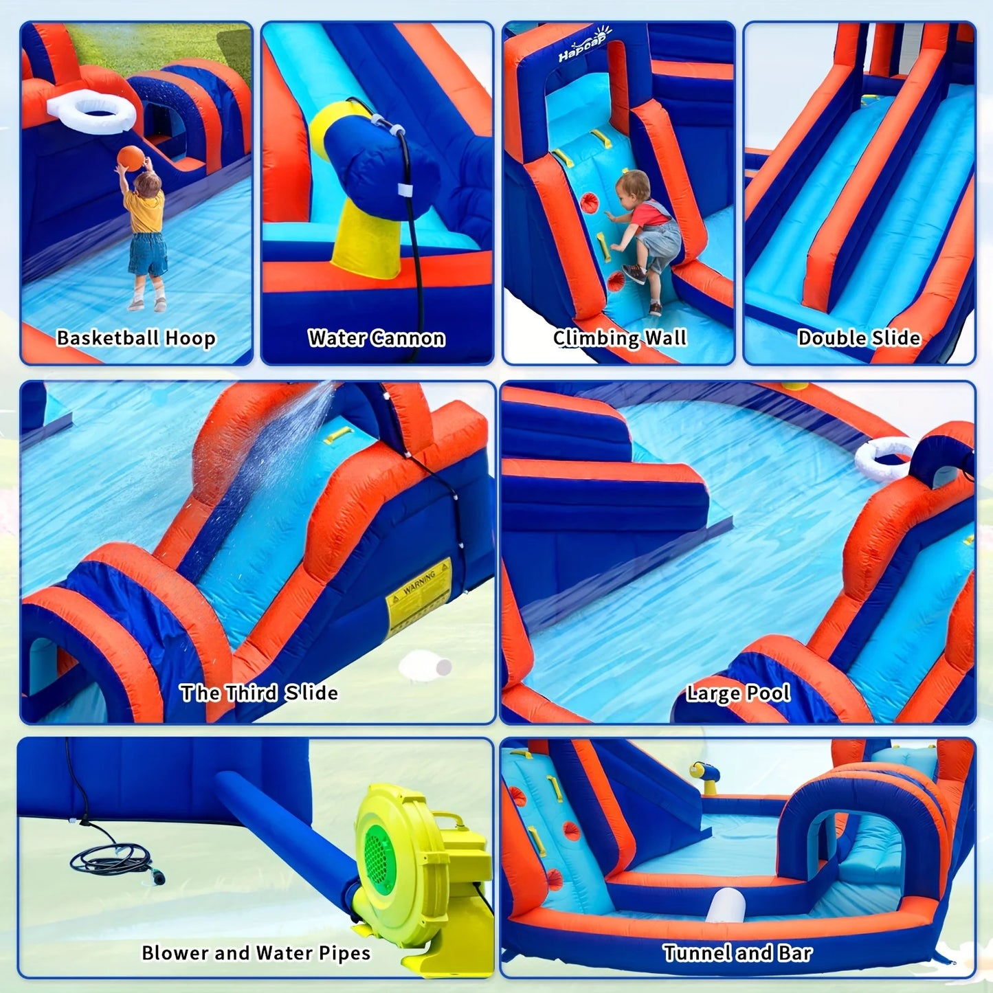 Water Slide, Obstacle Course Bounce House for Outdoor Backyard, with Air Blower.