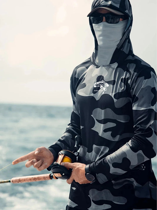Fishing Hoodie Sailing Shirt Men Long Sleeve Sun Protection Hunting Jersey.