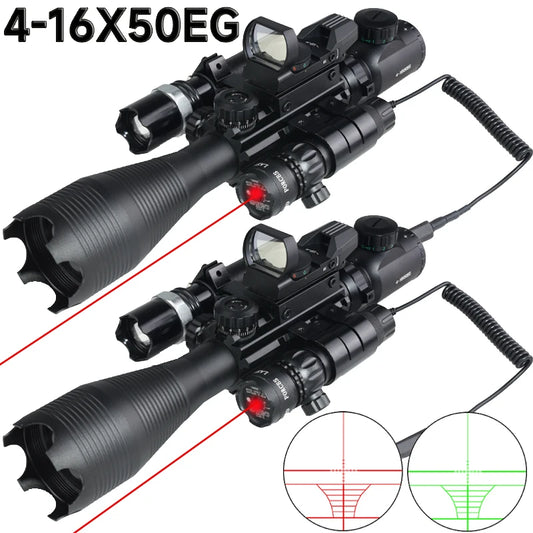 4-16x50 Red Laser Combo Hunting Riflescope Adjustable Deviation.