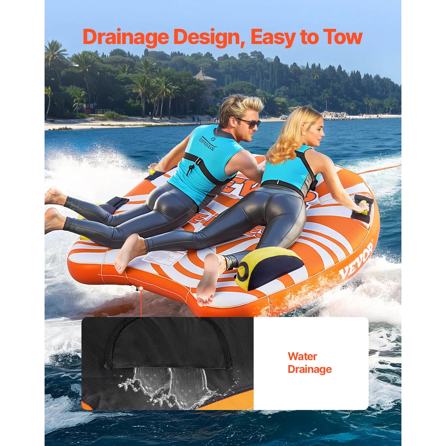 1-2 Riders Towable Tubes for Boating 340lbs Boat Tubes with Fin for Water Sports.