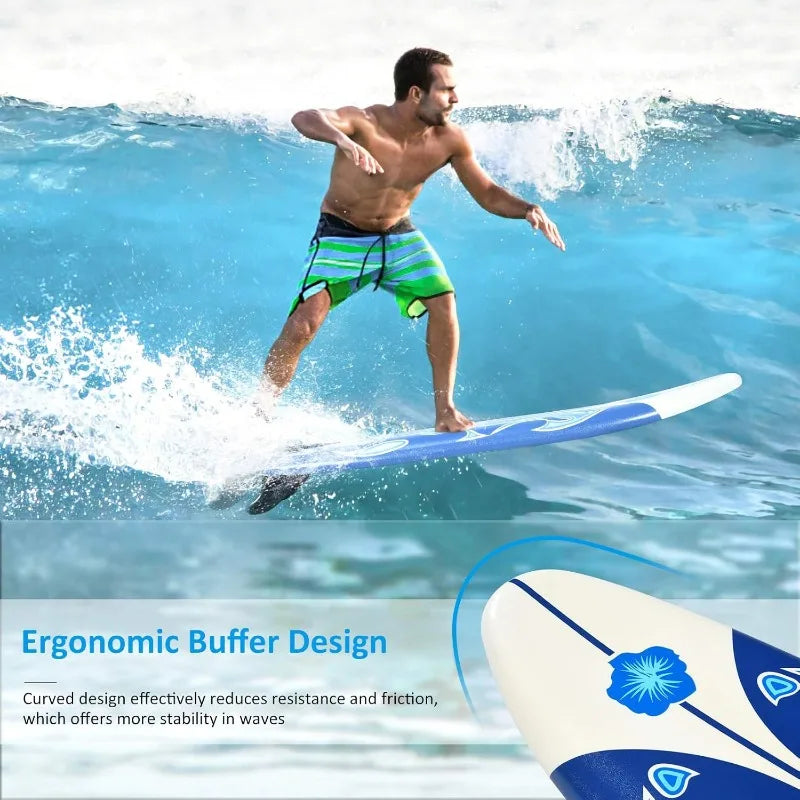 6' Body Board with Removable Fins & Protective Leash, Non-Slip Surfing Board.