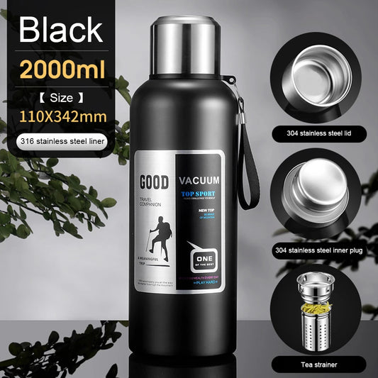 Large Capacity Stainless Steel Thermos Portable Vacuum Flask Insulated Tumbler with Rope Thermo Bottle 600/800/1000/1500/2000ml