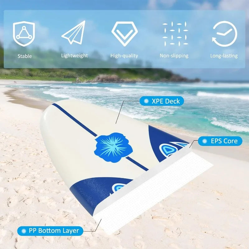6' Body Board with Removable Fins & Protective Leash, Non-Slip Surfing Board.