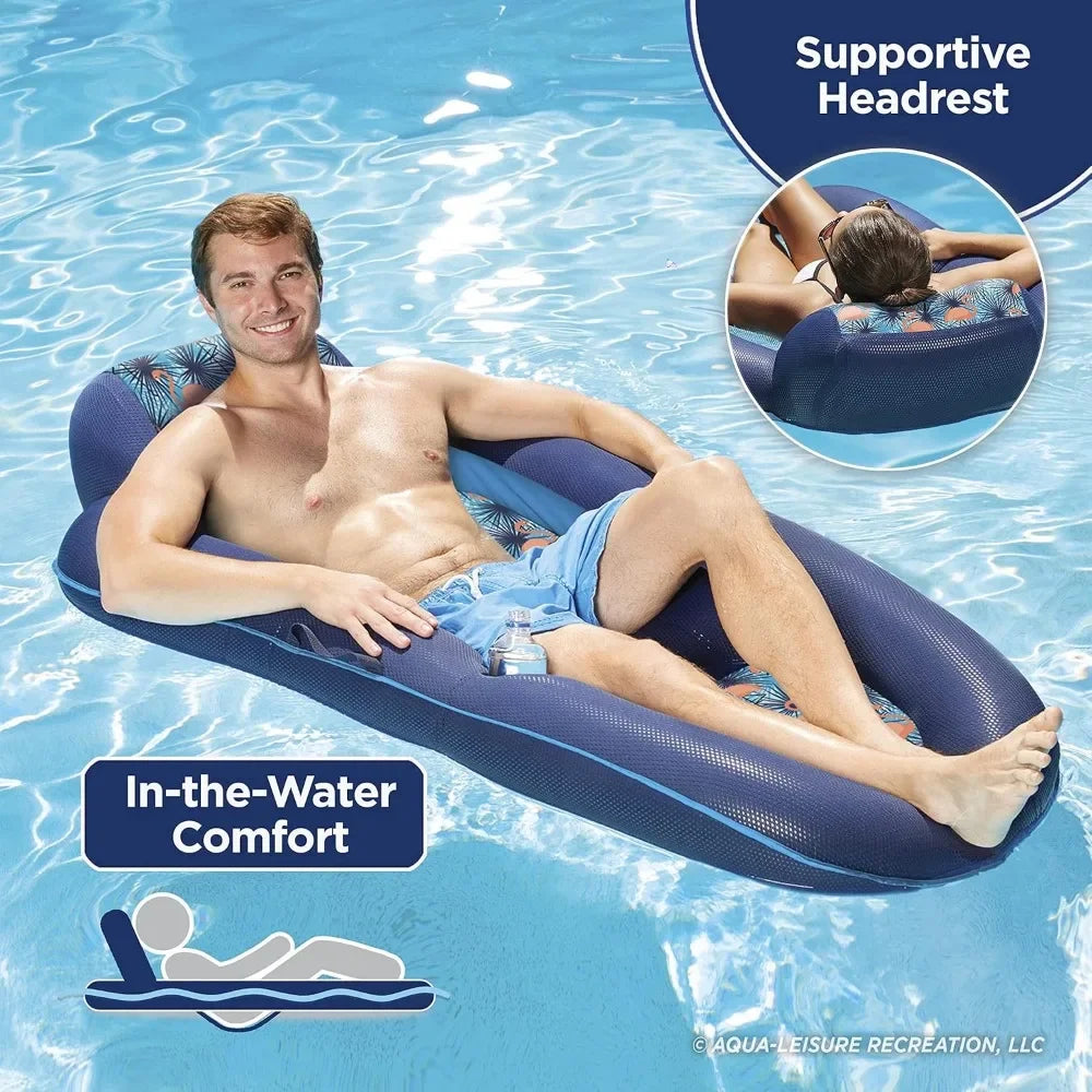 Luxury Water Lounge, X-Large, Inflatable Pool Float with Headrest, Backrest & Footrest.
