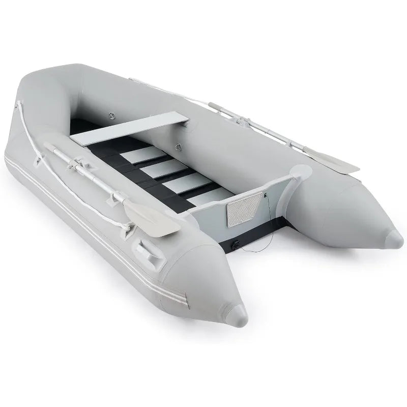 10ft Inflatable Dinghy Boat, 4 Person 990lb Transom with Pump Aluminum Oars Floor, Heavy Duty.