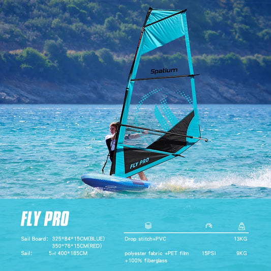 Inflatable Handheld Sailboard Set Kite Surfboard Paddle Water Skiing Board.