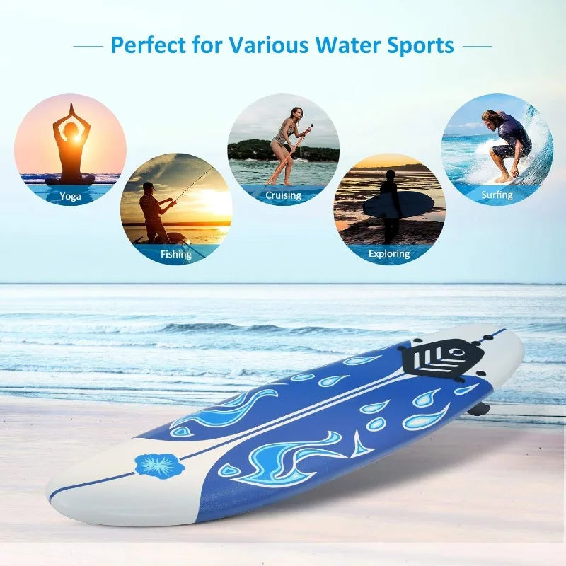 6' Body Board with Removable Fins & Protective Leash, Non-Slip Surfing Board.