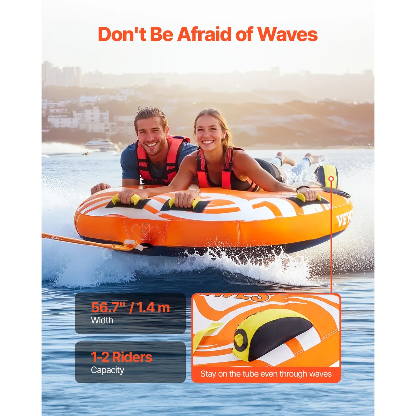 1-2 Riders Towable Tubes for Boating 340lbs Boat Tubes with Fin for Water Sports.